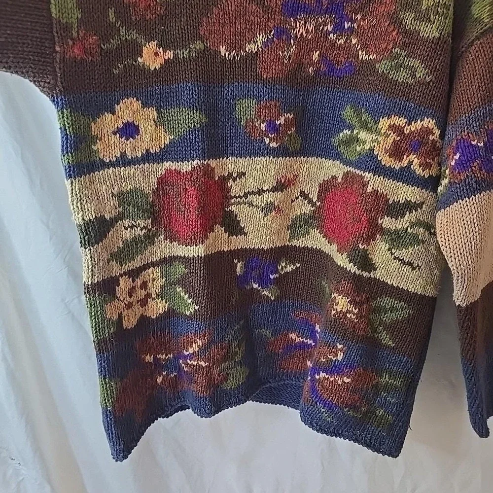 Vintage Styleworks Chunky-knit Fall Autumn Floral Sweater Grandmacore Oversize S